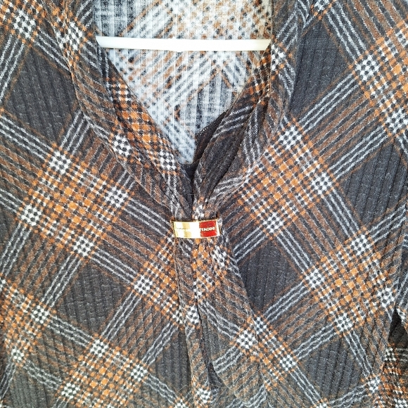 VTG Adrienne Vittadini Dress SzL  Ribbed Knit Lt Weight Plaid Drop Waist Logo - Picture 10 of 10